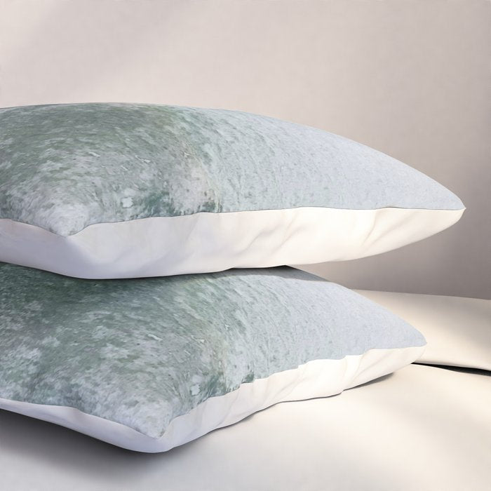 Lakeside: a minimal, abstract, watercolor and ink piece in shades of blue and green Pillow Sham Gallery Image 3