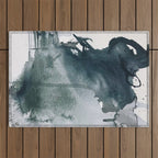 Lakeside: a minimal, abstract, watercolor and ink piece in shades of blue and green Outdoor Rug Gallery Image 1