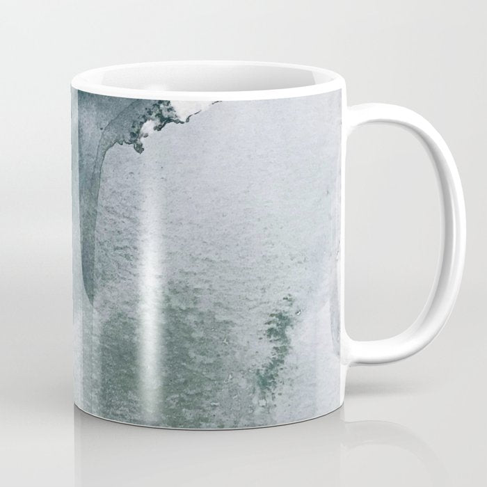 Lakeside: a minimal, abstract, watercolor and ink piece in shades of blue and green Coffee Mug Gallery Image 1