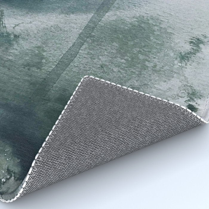 Lakeside: a minimal, abstract, watercolor and ink piece in shades of blue and green Rug Gallery Image 4