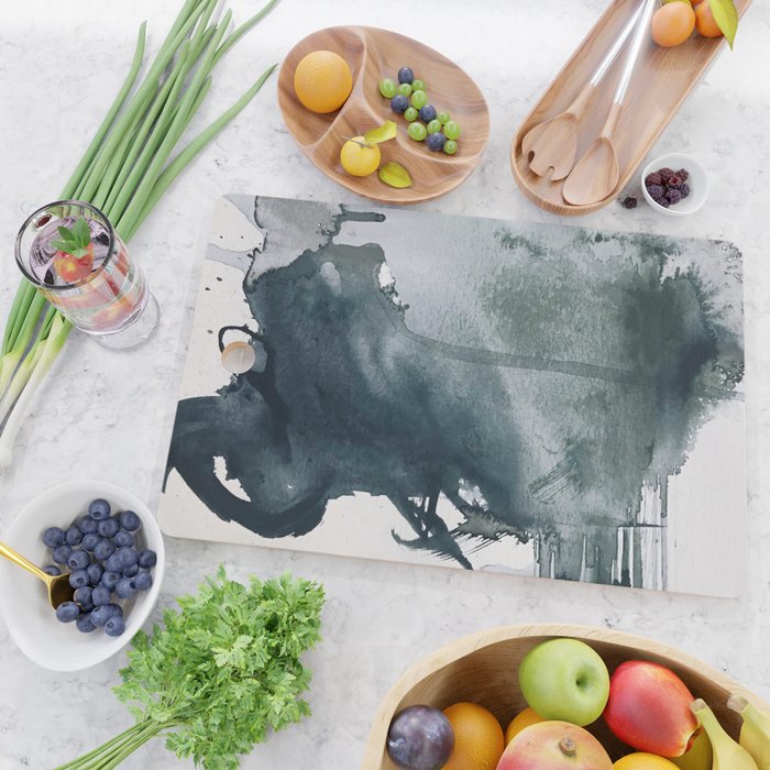 Lakeside: a minimal, abstract, watercolor and ink piece in shades of blue and green Cutting Board Gallery Image 2