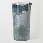 Lakeside: a minimal, abstract, watercolor and ink piece in shades of blue and green Travel Mug Gallery Image 2
