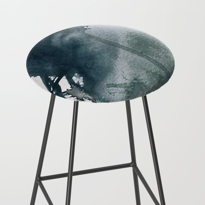Lakeside: a minimal, abstract, watercolor and ink piece in shades of blue and green Stool Gallery Image 2