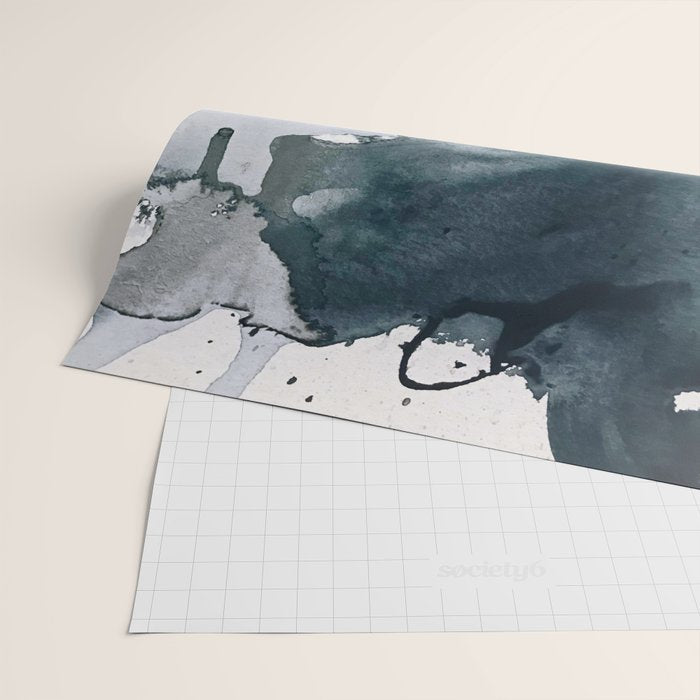 Lakeside: a minimal, abstract, watercolor and ink piece in shades of blue and green Wrapping Paper Gallery Image 2