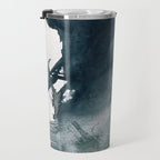 Lakeside: a minimal, abstract, watercolor and ink piece in shades of blue and green Travel Mug Gallery Image 3