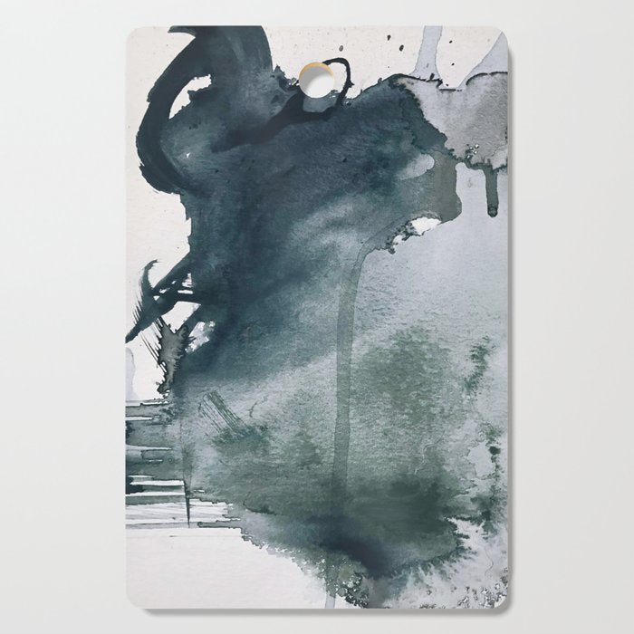 Lakeside: a minimal, abstract, watercolor and ink piece in shades of blue and green Cutting Board Gallery Image 1