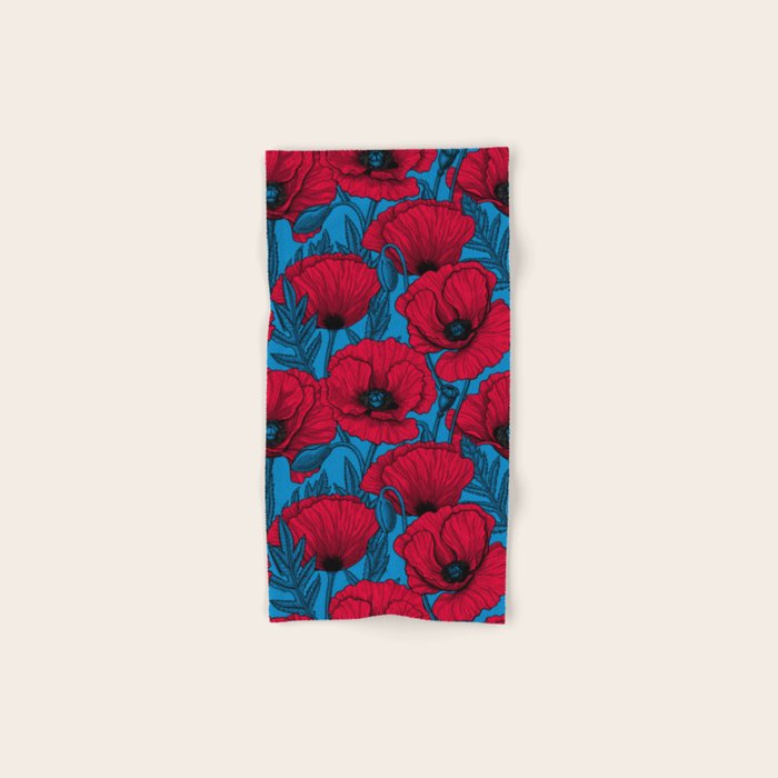 Red poppy garden on blue Bath Towel Gallery Image 1