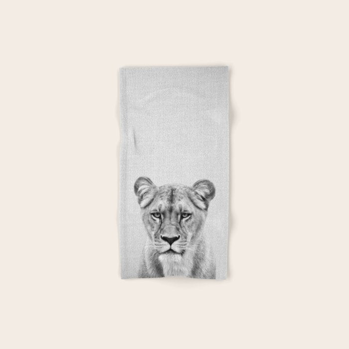 Lioness - Black & White Bath Towel Gallery Image 1