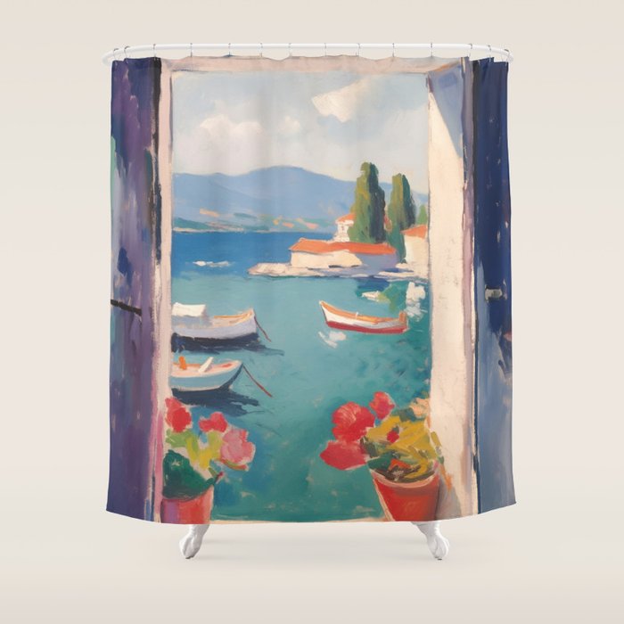 Mediterranean Window Morning View Shower Curtain Gallery Image 1