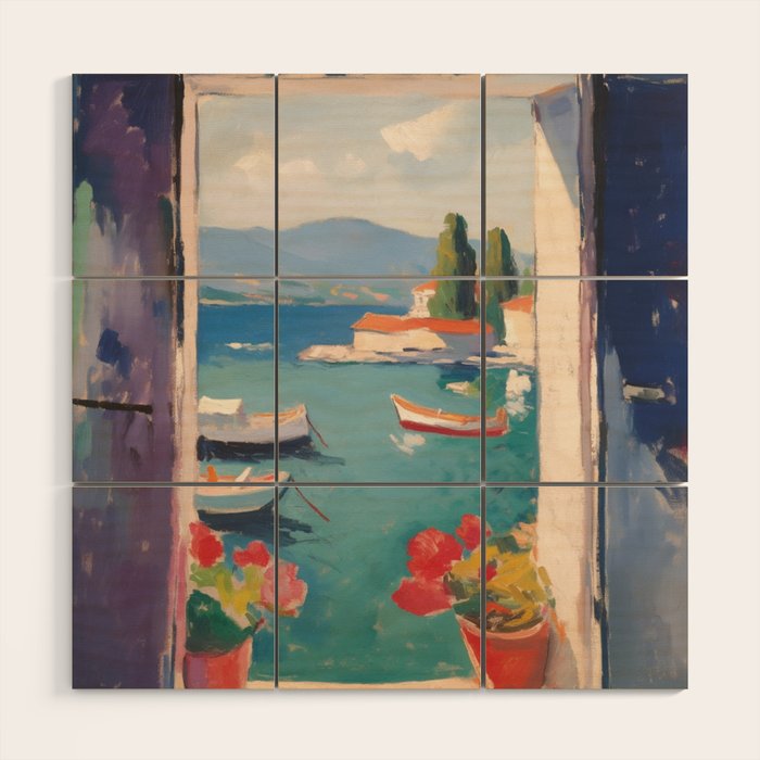 Mediterranean Window Morning View Wood Wall Art Gallery Image 1