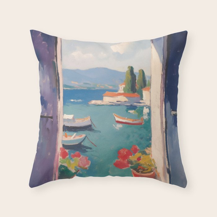Mediterranean Window Morning View Throw Pillow Gallery Image 1