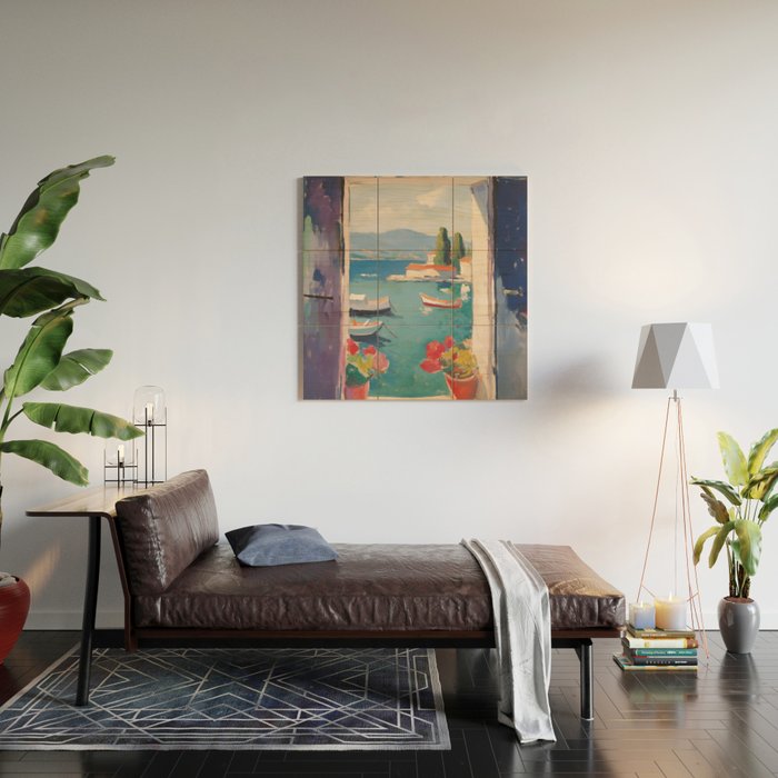 Mediterranean Window Morning View Wood Wall Art Gallery Image 2