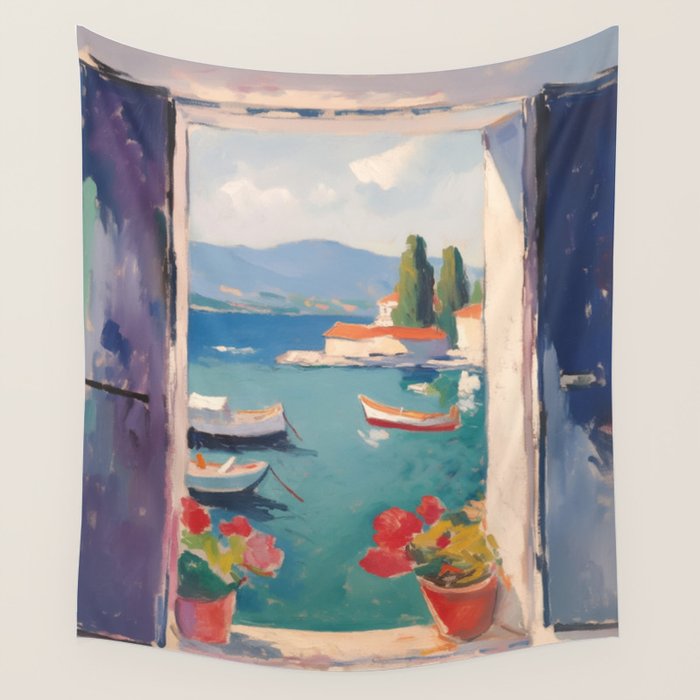 Mediterranean Window Morning View Wall Tapestry Gallery Image 4