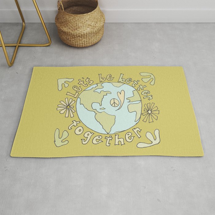 let's be better together // protect mother earth // retro art by surfy birdy Rug Gallery Image 1