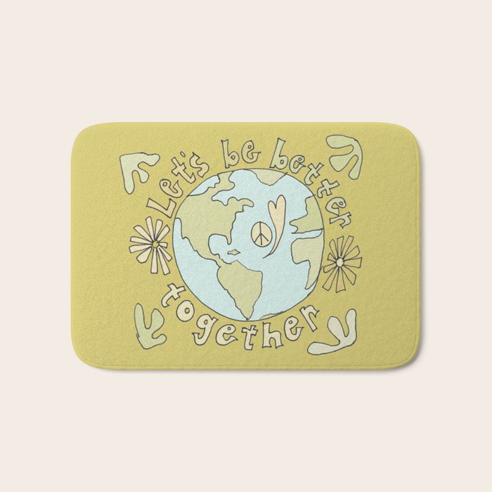 let's be better together // protect mother earth // retro art by surfy birdy Bath Mat Gallery Image 1