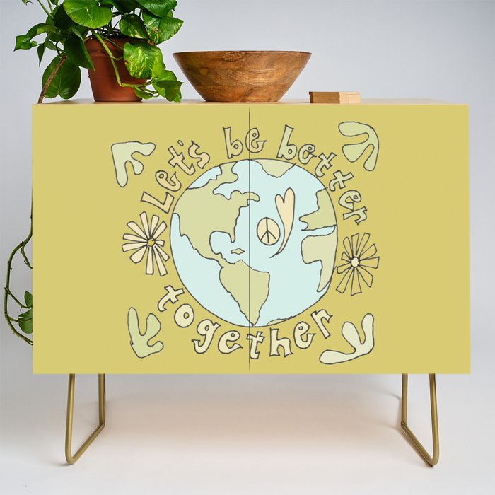 let's be better together // protect mother earth // retro art by surfy birdy Credenza Gallery Image 1