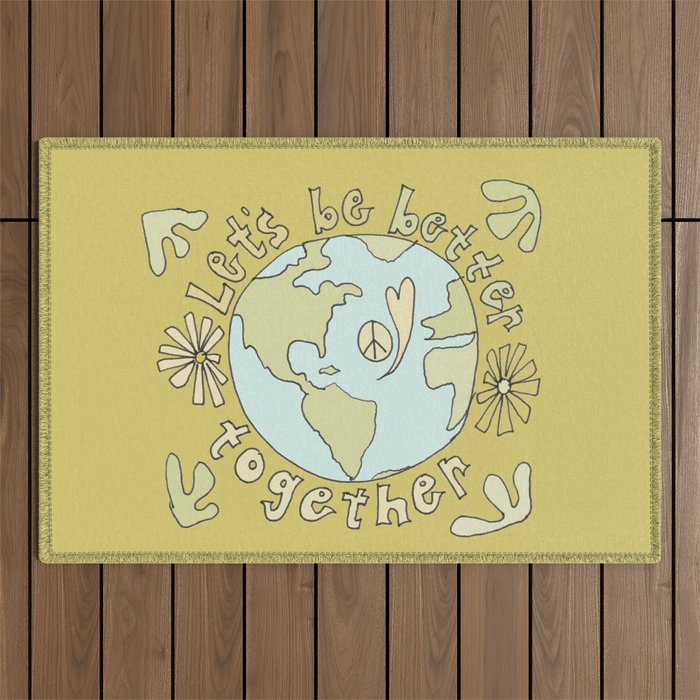 let's be better together // protect mother earth // retro art by surfy birdy Outdoor Rug Gallery Image 1