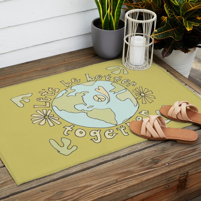 let's be better together // protect mother earth // retro art by surfy birdy Outdoor Rug Gallery Image 2