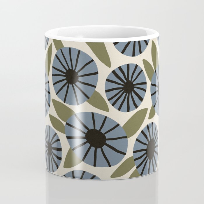 Floral Pattern / Slate Blue & Green Coffee Mug Gallery Image 4
