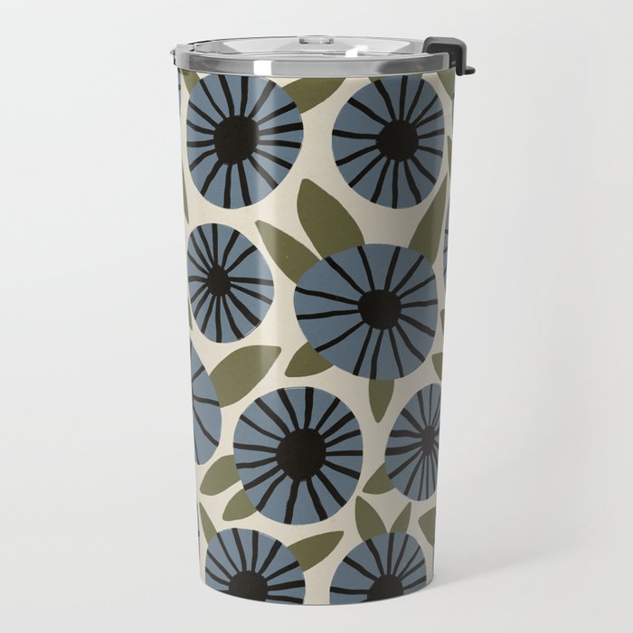 Floral Pattern / Slate Blue & Green Travel Mug Gallery Image 2