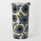Floral Pattern / Slate Blue & Green Travel Mug Gallery Image 2
