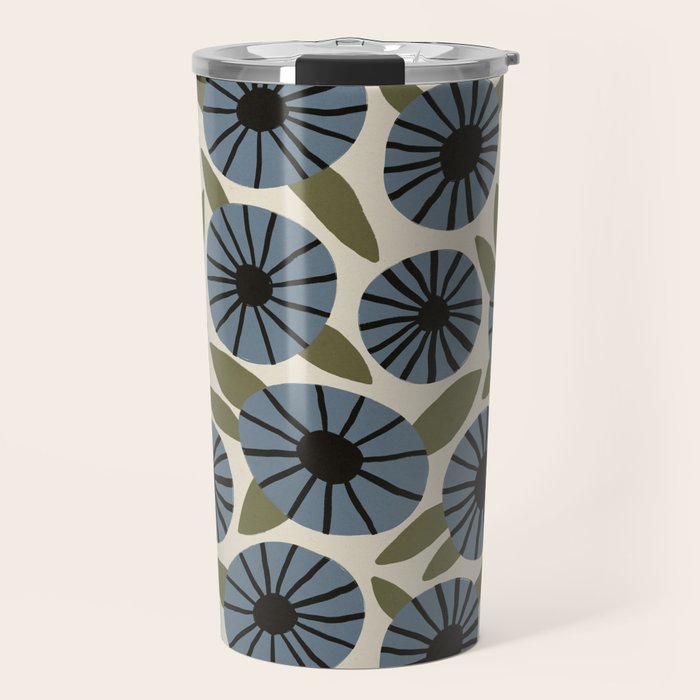 Floral Pattern / Slate Blue & Green Travel Mug Gallery Image 1