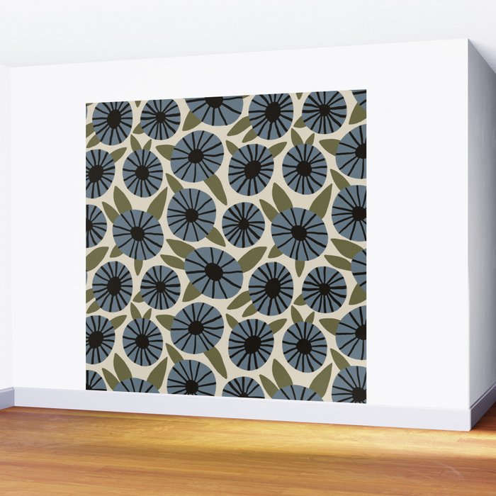 Floral Pattern / Slate Blue & Green Wall Mural Gallery Image 2