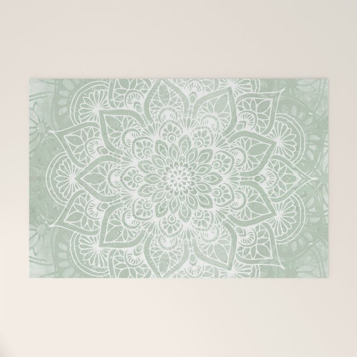 Mandala, Yoga Love, Sage Green, Boho Print Welcome Mat Gallery Image 1