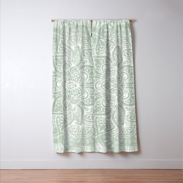 Mandala, Yoga Love, Sage Green, Boho Print Window Curtain Gallery Image 3