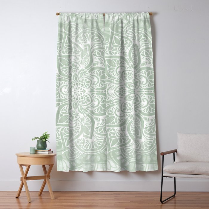 Mandala, Yoga Love, Sage Green, Boho Print Window Curtain Gallery Image 1