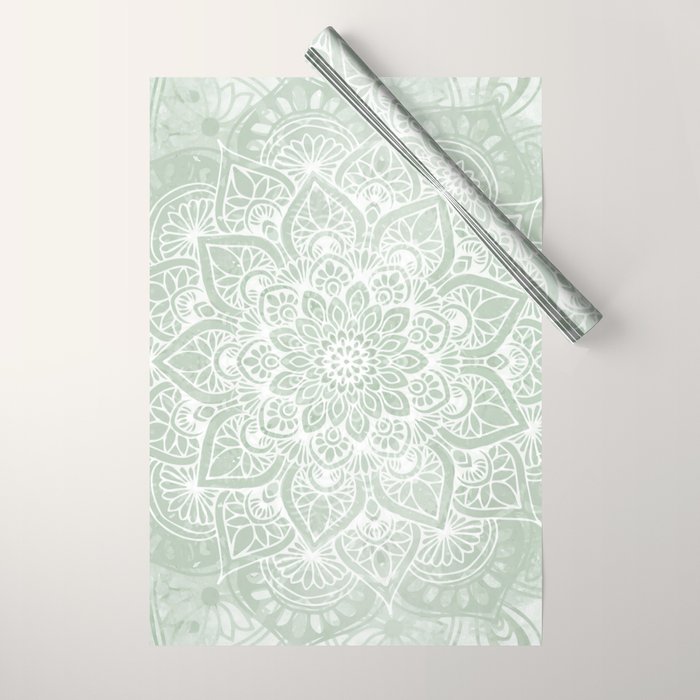 Mandala, Yoga Love, Sage Green, Boho Print Wrapping Paper Gallery Image 1