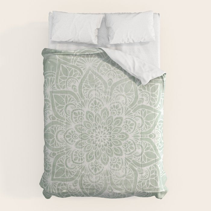 Mandala, Yoga Love, Sage Green, Boho Print Comforter Gallery Image 6