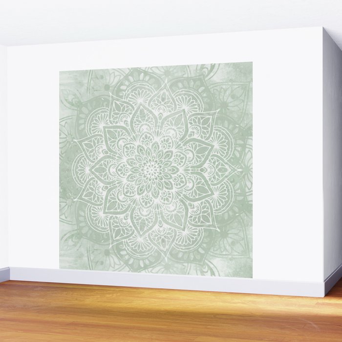 Mandala, Yoga Love, Sage Green, Boho Print Wall Mural Gallery Image 2