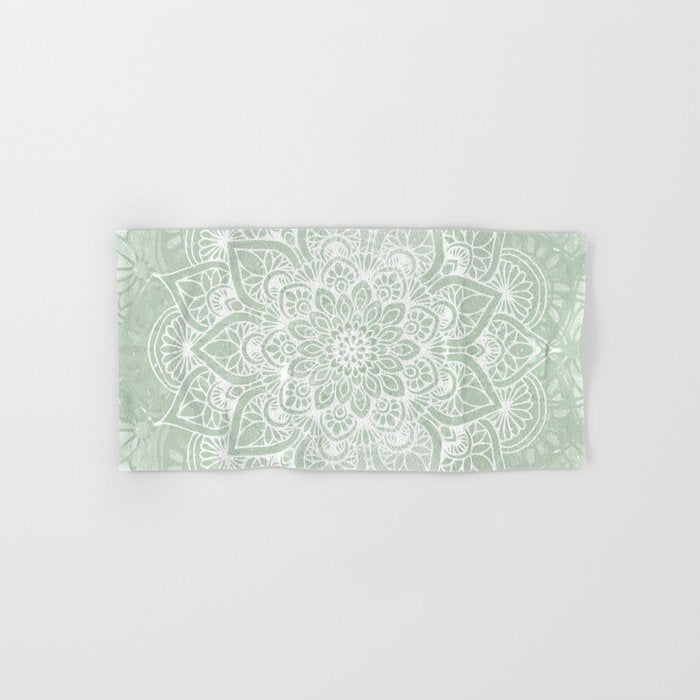 Mandala, Yoga Love, Sage Green, Boho Print Hand & Bath Towel Gallery Image 1