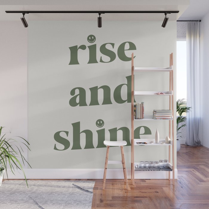 Rise And Shine Muted Green On Cream Wall Mural Gallery Image 1