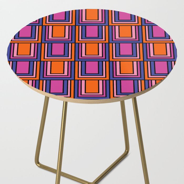 Colorful Retro Geometric Mod Portes Pattern Blue Orange Pink Magenta Side Table Gallery Image 2