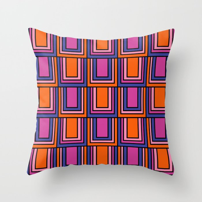 Colorful Retro Geometric Mod Portes Pattern Blue Orange Pink Magenta Throw Pillow Gallery Image 6