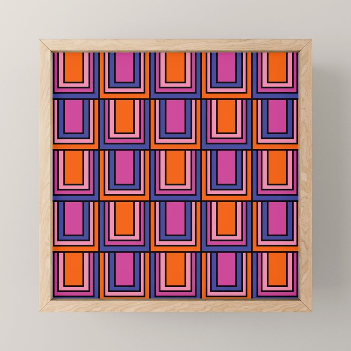 Colorful Retro Geometric Mod Portes Pattern Blue Orange Pink Magenta Mini Art Print Gallery Image 1