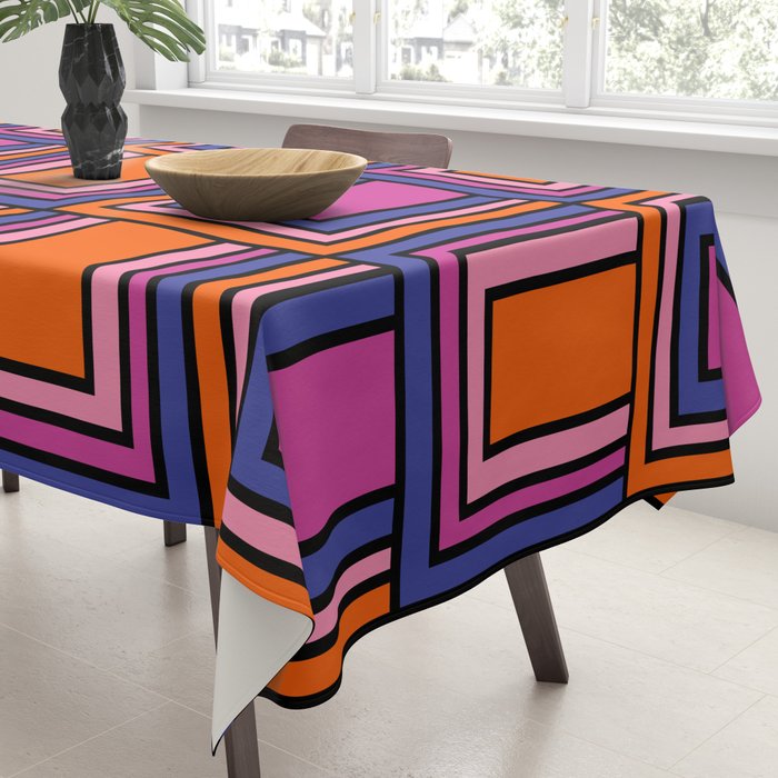 Colorful Retro Geometric Mod Portes Pattern Blue Orange Pink Magenta Tablecloth Gallery Image 3