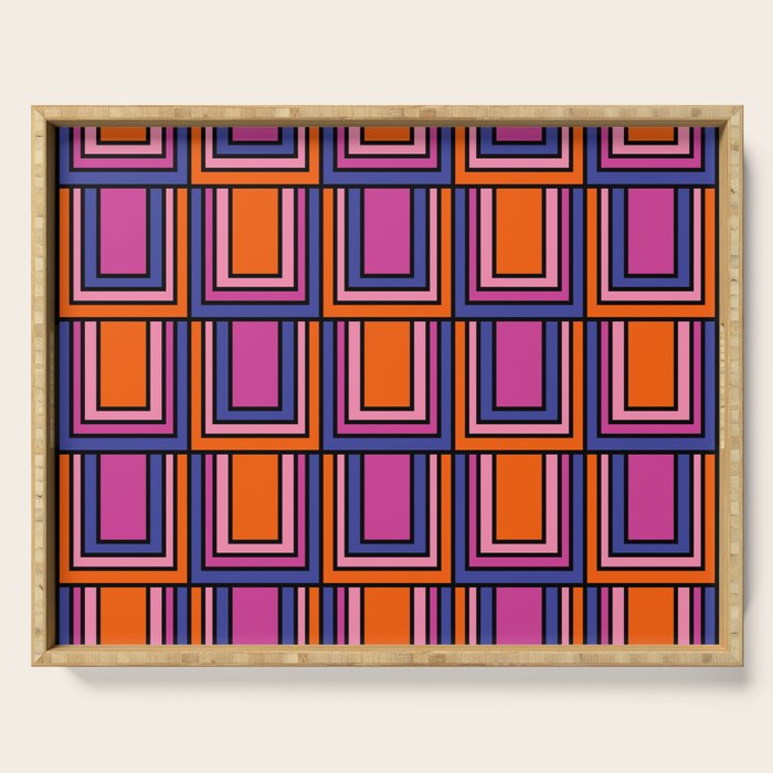 Colorful Retro Geometric Mod Portes Pattern Blue Orange Pink Magenta Serving Tray Gallery Image 1