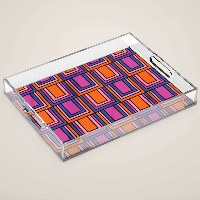 Colorful Retro Geometric Mod Portes Pattern Blue Orange Pink Magenta Acrylic Tray Gallery Image 1