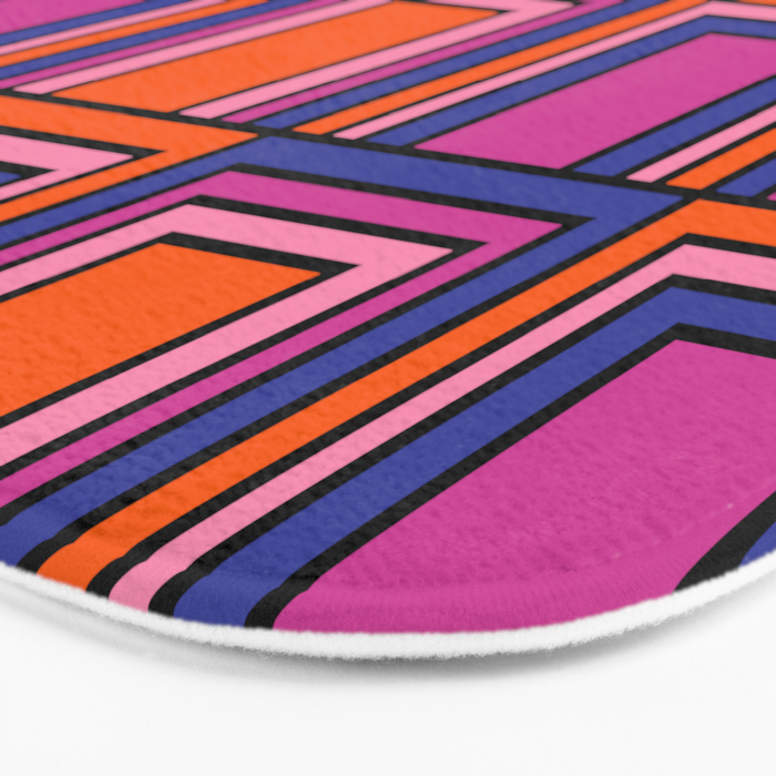 Colorful Retro Geometric Mod Portes Pattern Blue Orange Pink Magenta Bath Mat Gallery Image 3