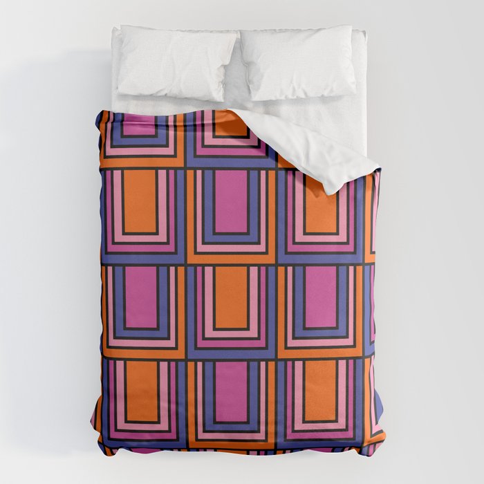 Colorful Retro Geometric Mod Portes Pattern Blue Orange Pink Magenta Duvet Cover Gallery Image 6