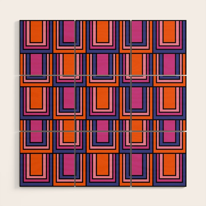 Colorful Retro Geometric Mod Portes Pattern Blue Orange Pink Magenta Wood Wall Art Gallery Image 1