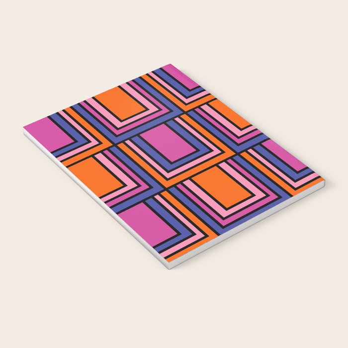 Colorful Retro Geometric Mod Portes Pattern Blue Orange Pink Magenta Notebook Gallery Image 3