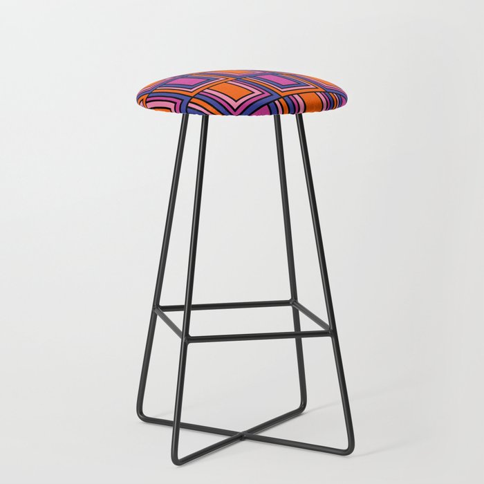 Colorful Retro Geometric Mod Portes Pattern Blue Orange Pink Magenta Stool Gallery Image 1