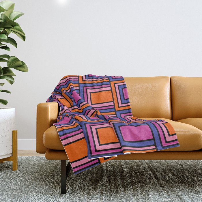 Colorful Retro Geometric Mod Portes Pattern Blue Orange Pink Magenta Throw Blanket Gallery Image 1