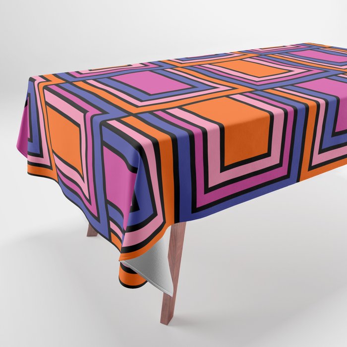 Colorful Retro Geometric Mod Portes Pattern Blue Orange Pink Magenta Tablecloth Gallery Image 1