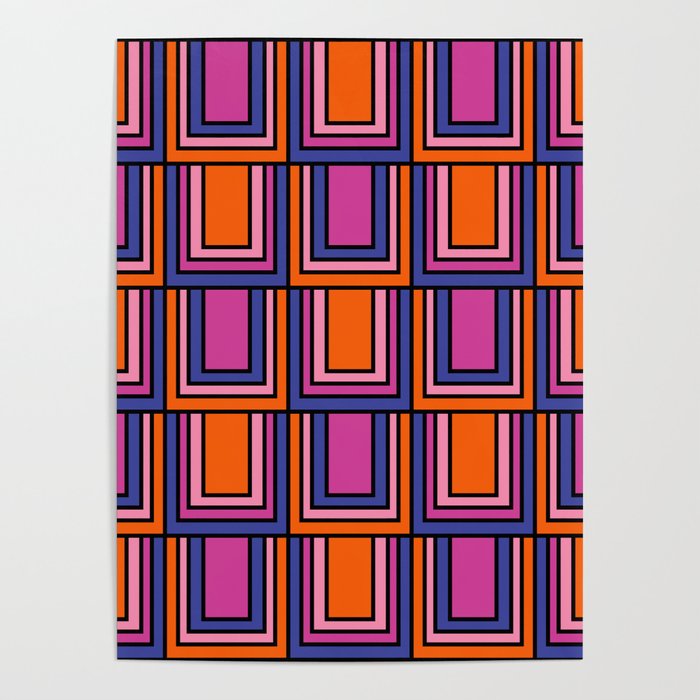 Colorful Retro Geometric Mod Portes Pattern Blue Orange Pink Magenta Poster Gallery Image 4
