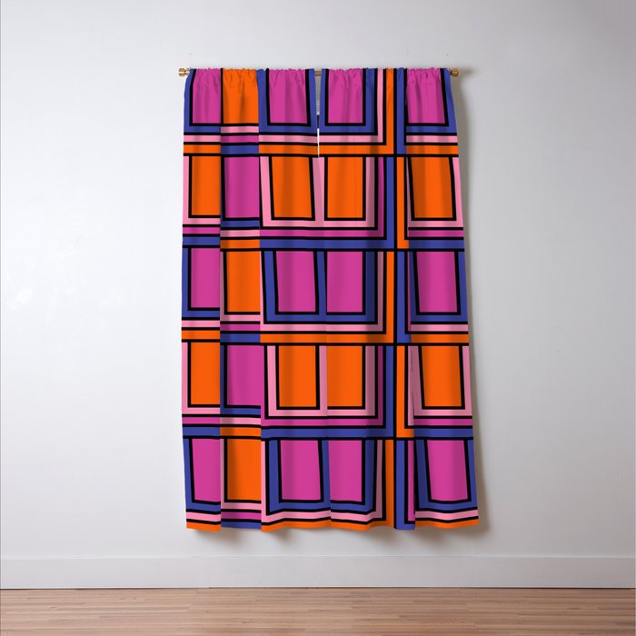 Colorful Retro Geometric Mod Portes Pattern Blue Orange Pink Magenta Window Curtain Gallery Image 3